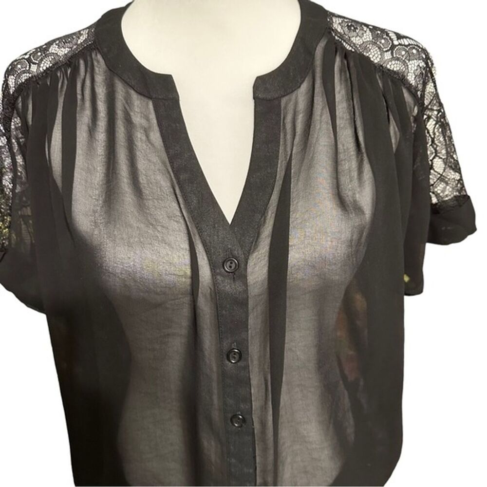 Atmosphere Black Sheer Short Sleeve Blouse Sz M